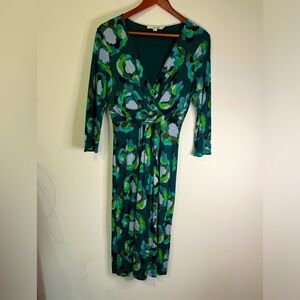 Boden Green Floral Faux Wrap size 8 L